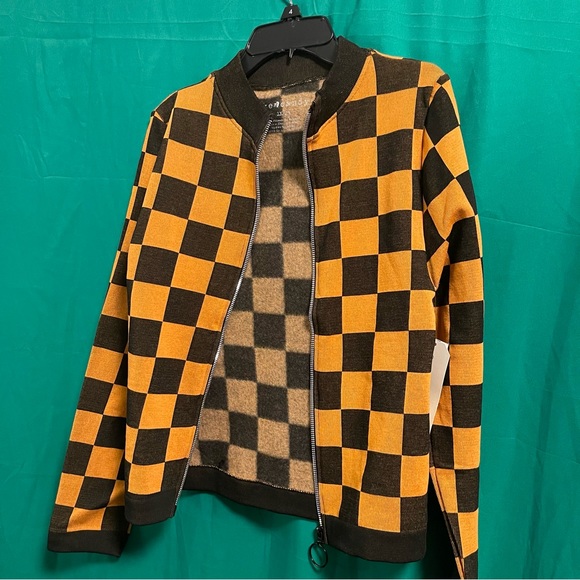 Eye Candy Plus Size Black and Yellow Checkered Zip Up Sweatshirt - L - Picture 8 of 11